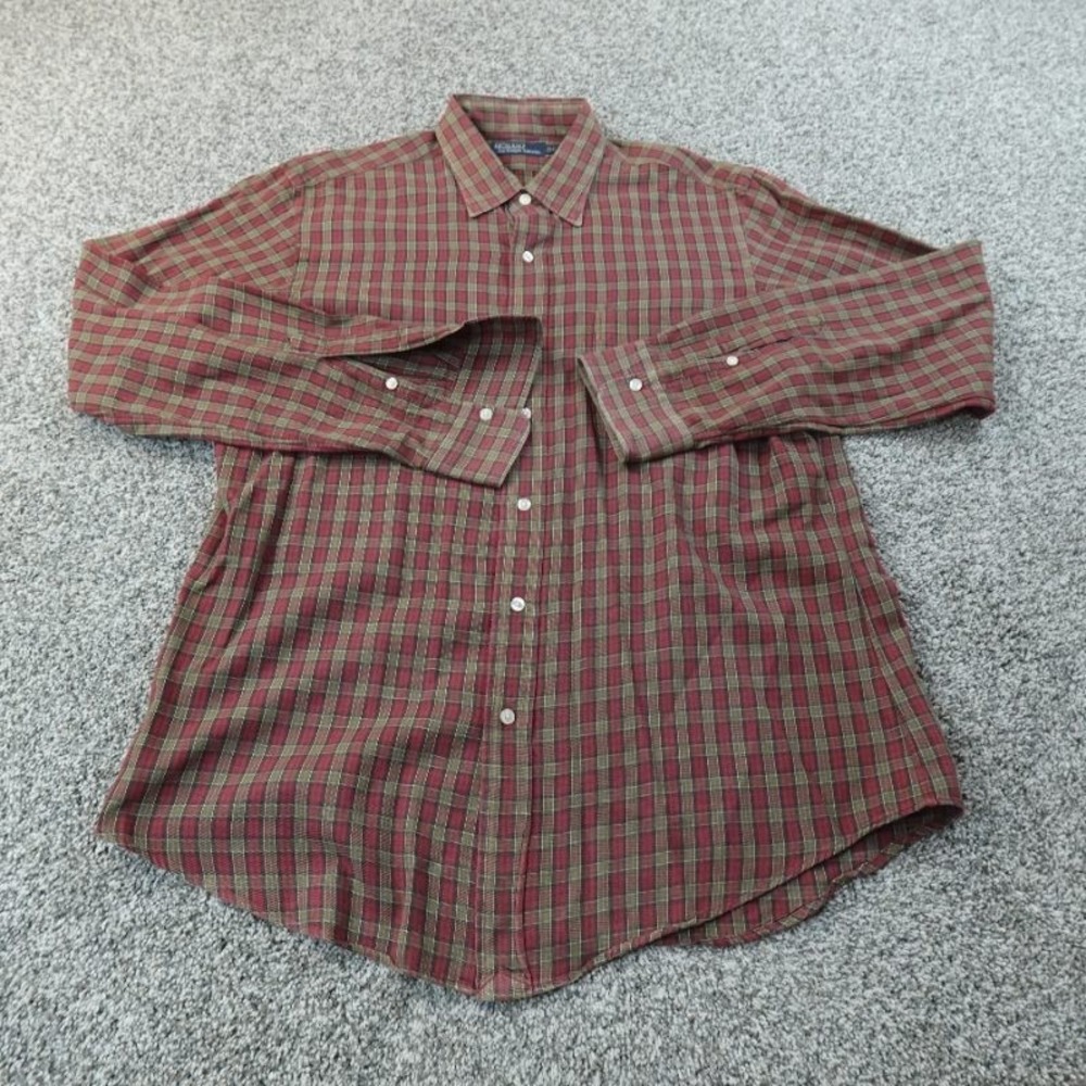 VTG Polo Ralph Lauren Shirt Mens L Red Plaid Flannel Button Down Long Sleeve 90s